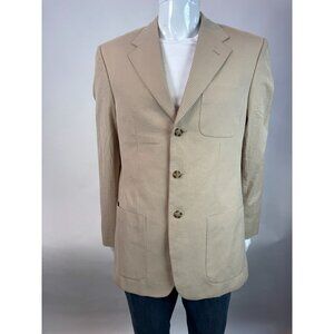 Perry Ellis Beige Seersucker Blazer 40R Regular 100% Cotton Shell & Acetate Lini
